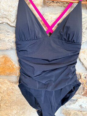 Spanx Black Hot Pink One Piece Swimsuit sz 12